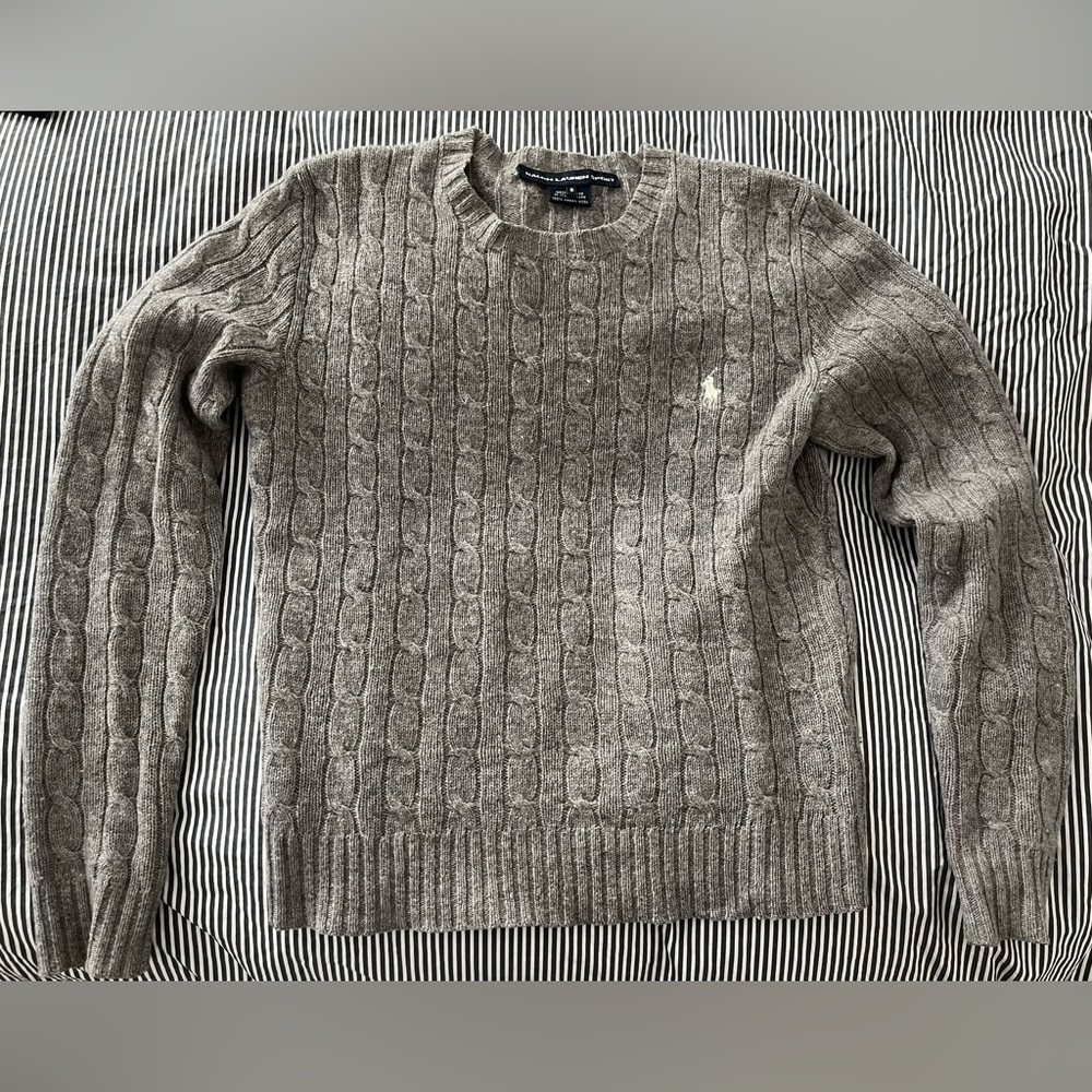 Ralph Lauren Sport Gray Cable Knit Wool Sweater